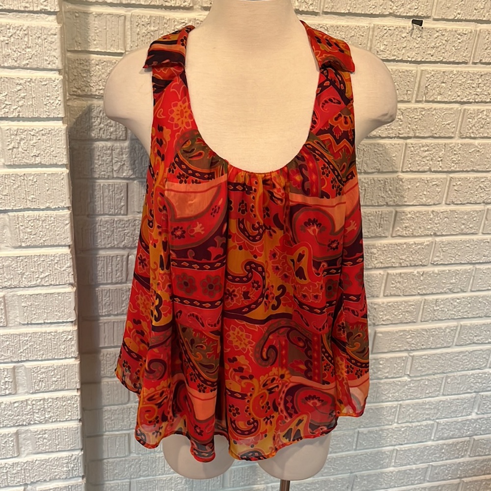 Free People Red Multi-Color Top